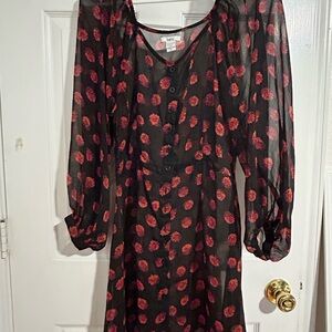 Bar III Black Dress with Red Floral Design